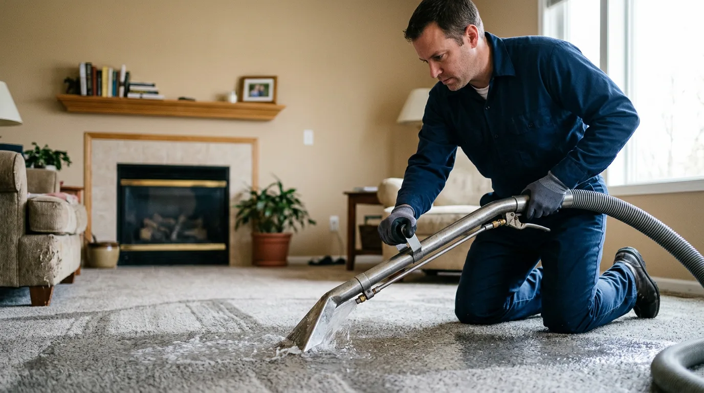 Water damage restoration technician working near Benton City, MO
